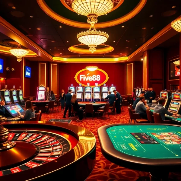 Experience the excitement of gambling at Trang chủ Five88 with vibrant casino tables and engaging players.
