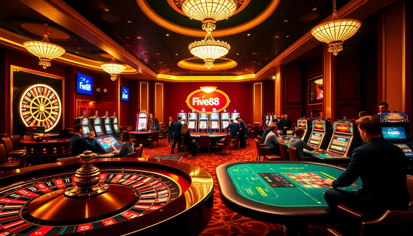 Experience the excitement of gambling at Trang chủ Five88 with vibrant casino tables and engaging players.
