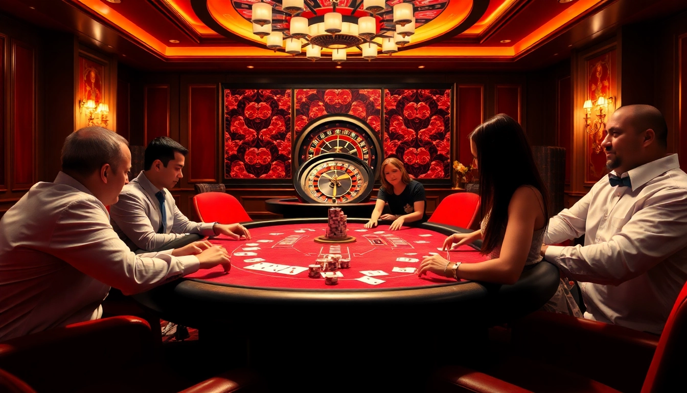 Players enjoying a professional poker game at 123win com's luxurious casino table.
