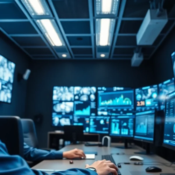 A technician analyzing Types of CCTV analytics in a modern security operations center