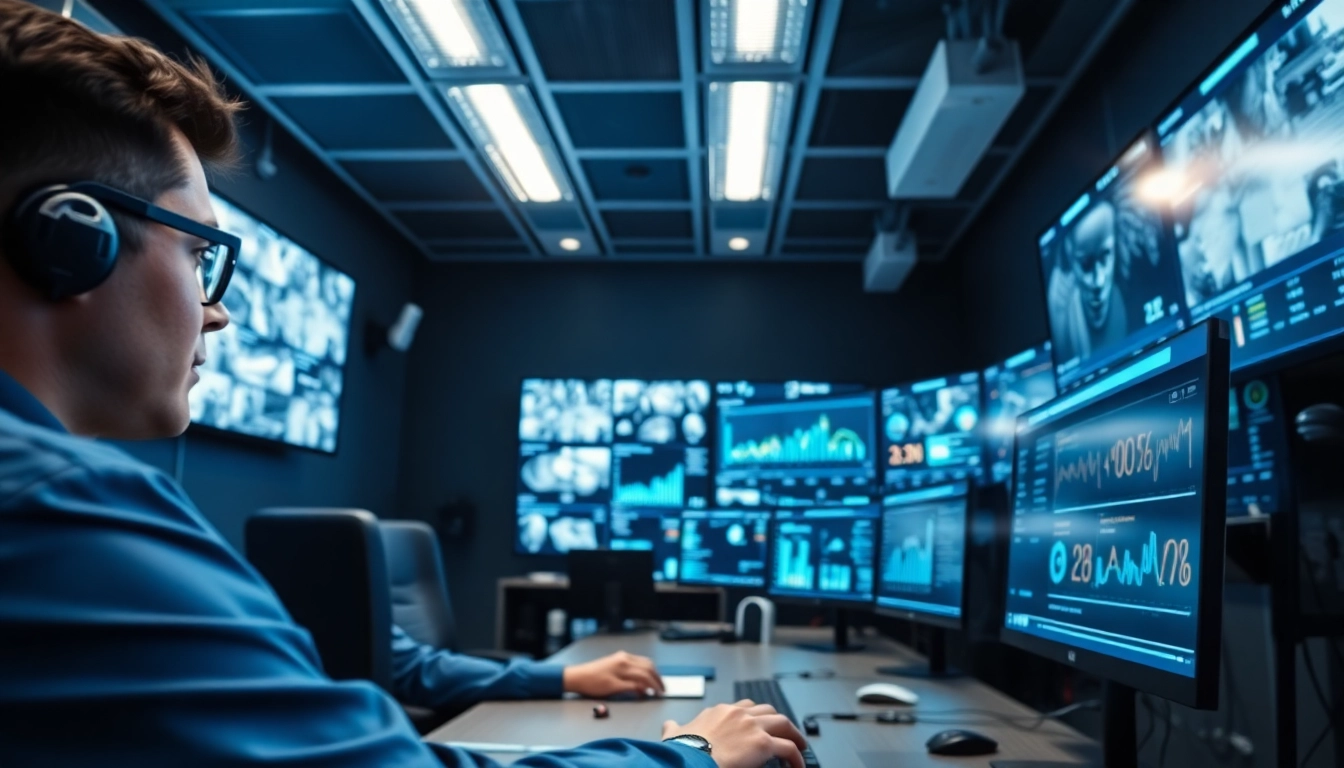 A technician analyzing Types of CCTV analytics in a modern security operations center