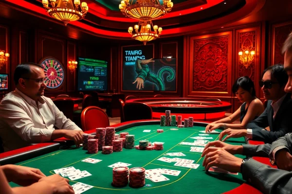 Experience the thrill of "trang chủ 789club" with players engaging in high-stakes poker in a luxurious casino setting.