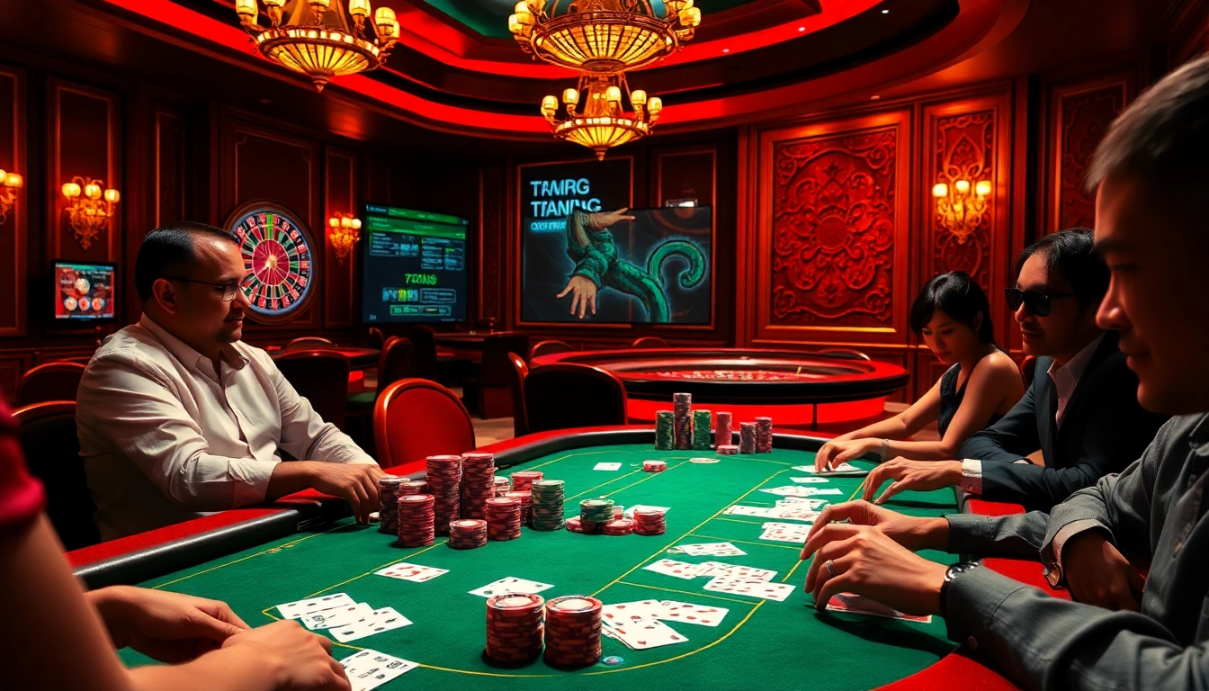 Experience the thrill of "trang chủ 789club" with players engaging in high-stakes poker in a luxurious casino setting.