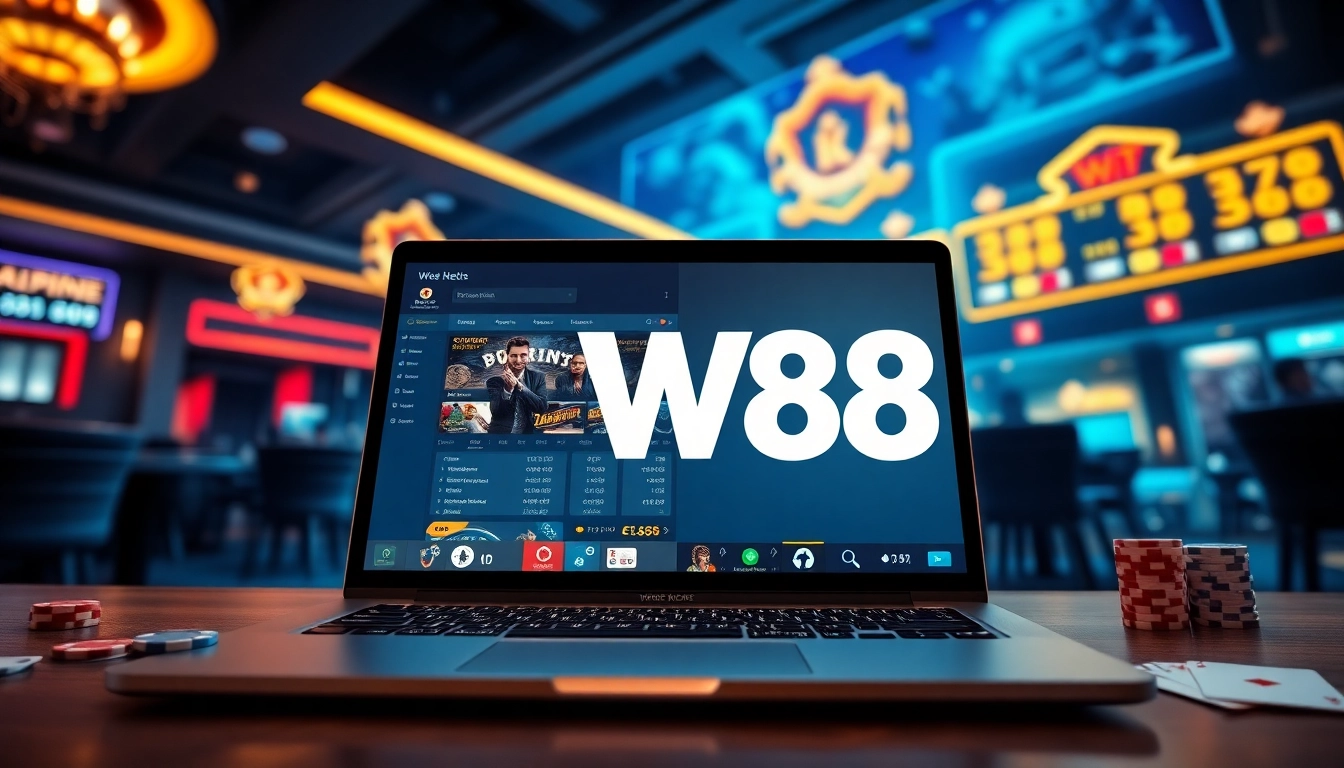 W88.nyc online betting platform showcasing diverse games, vibrant casino atmosphere.