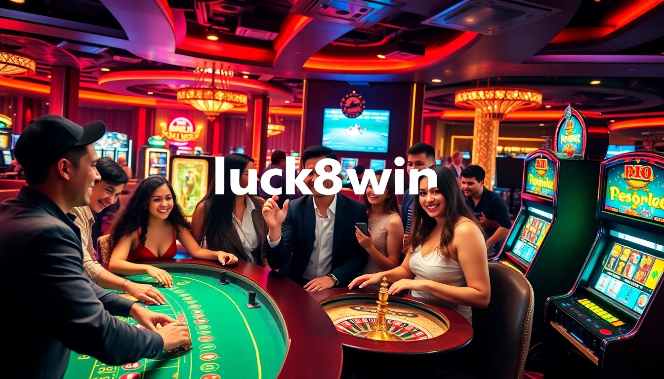 Engaging casino scene at luck8win.live showcasing players enjoying diverse games and sporting events.