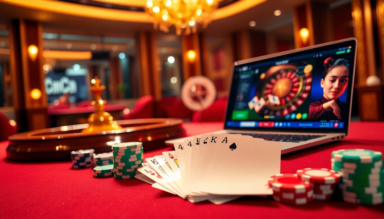 Experience the thrill of xin 88 online gaming with vibrant poker chips and a dynamic roulette wheel.