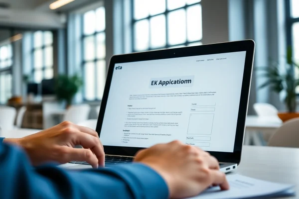 Complete the eta uk application form in a bright, professional office setting.