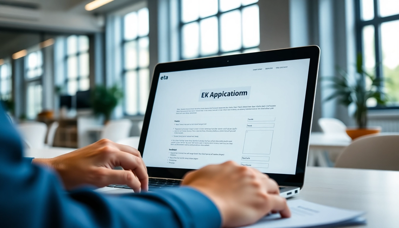 Complete the eta uk application form in a bright, professional office setting.