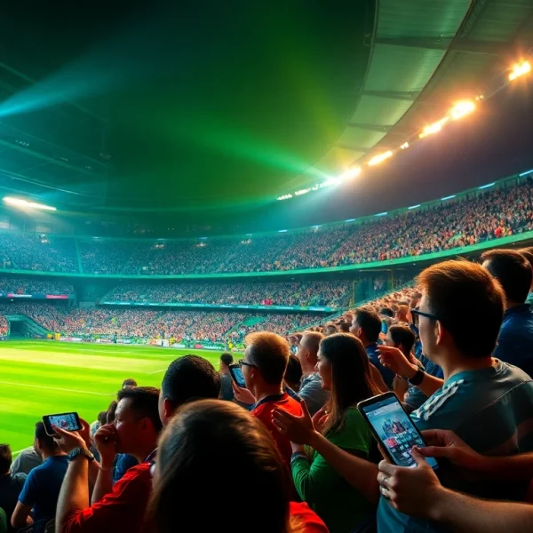 Fans enjoying live football matches on various devices through vaoluoitv.it.com, showcasing excitement and engagement.