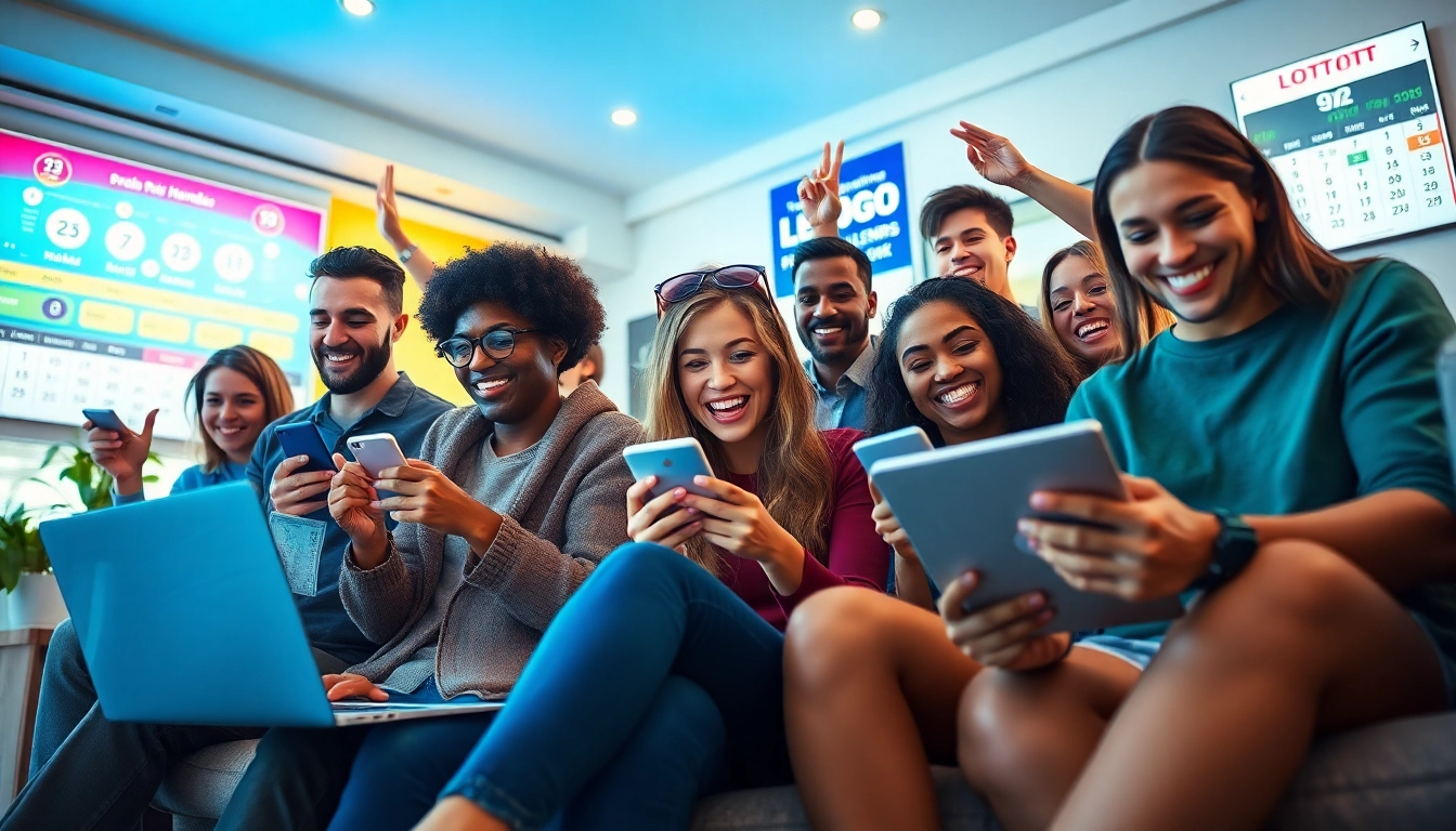 Excited players celebrating their wins while checking the 92 lottery results online.