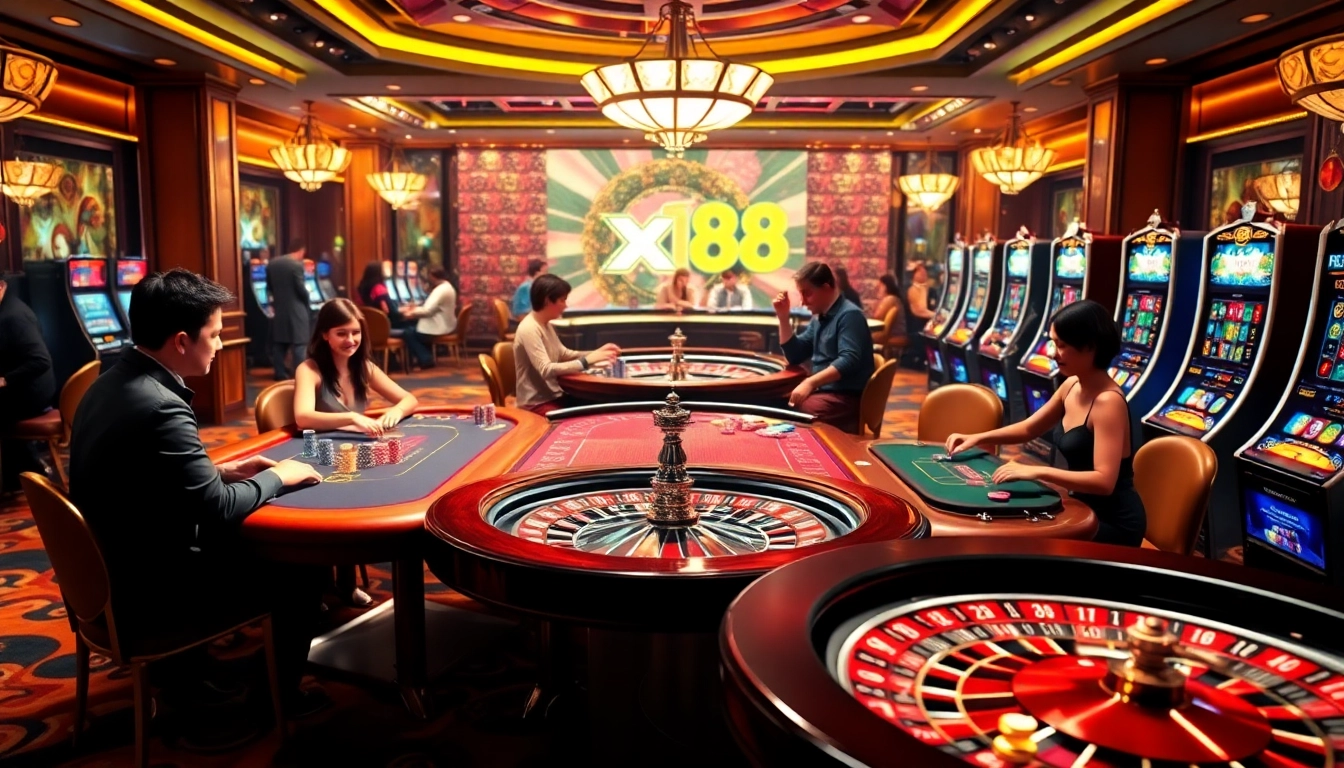Exciting gaming experience at nhà cái xin88 with vibrant casino tables and players.