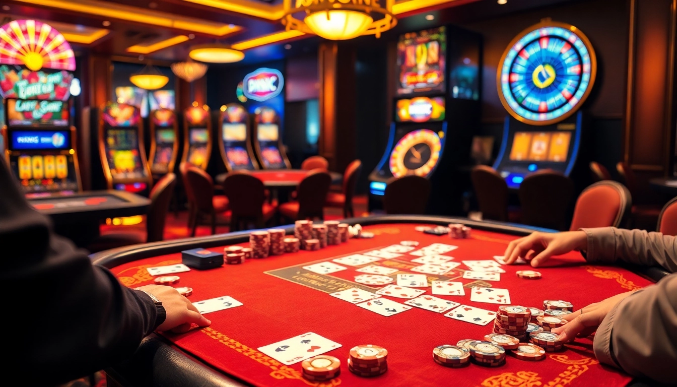 A thrilling poker game setup showcasing the excitement of gambling at https://gg88.co.com/ with vibrant cards and chips.