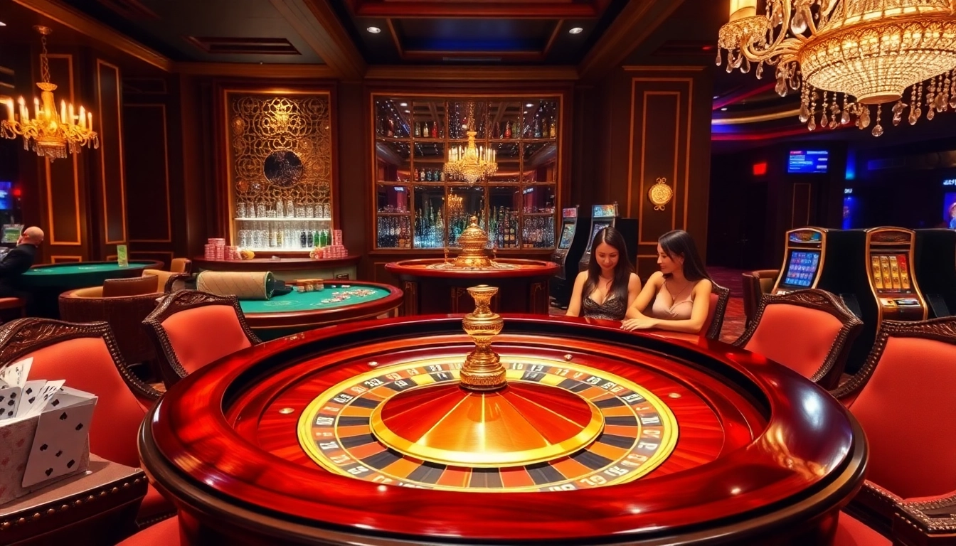 Players enjoying high-stakes betting at a luxurious GG88 roulette table surrounded by opulent decor.