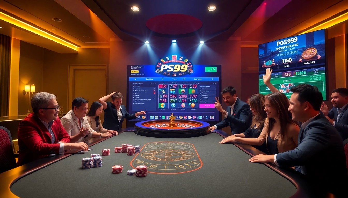 Experience the excitement at trang chủ PS99 with a lively online casino scene showcasing gambling interactions and interfaces.