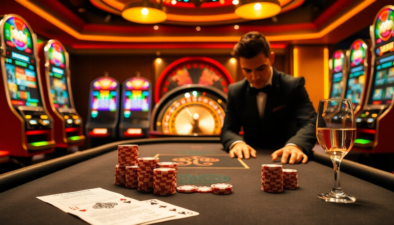 An exciting poker scene at 8day.cn.com showcasing high-stakes chips and vibrant slot machines.