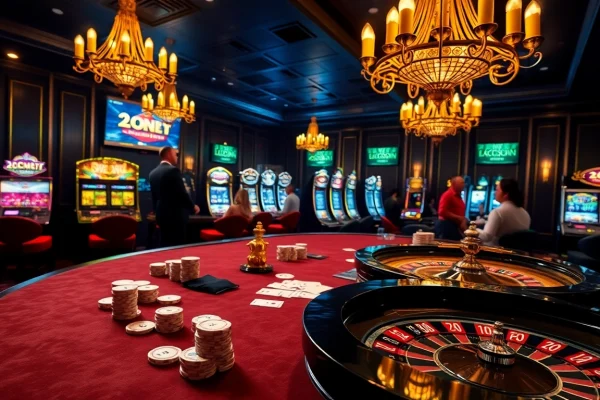 Engaged players winning at the luxurious KJC casino tables featuring high stakes and excitement.