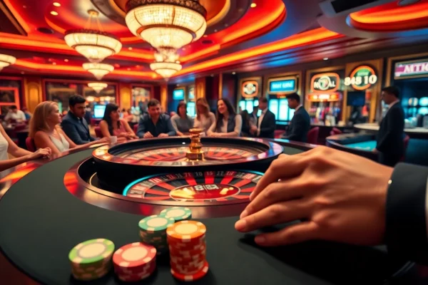 Excited players at a roulette table in a luxurious casino setting, featuring 88i-themed decor elements.