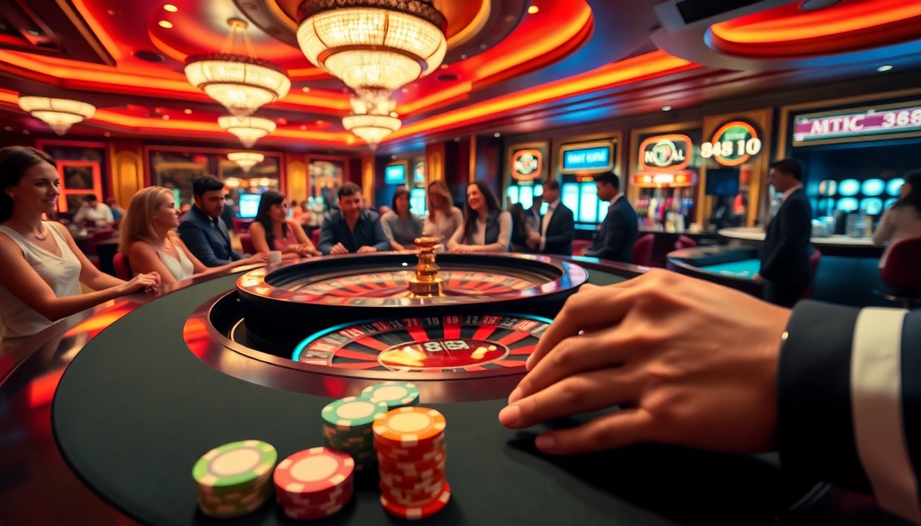 Excited players at a roulette table in a luxurious casino setting, featuring 88i-themed decor elements.