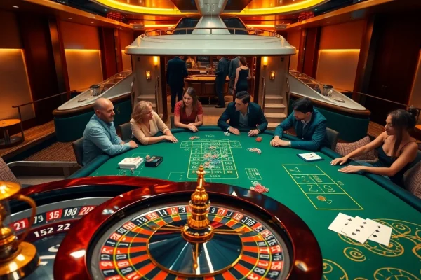 SX88 offers a vibrant atmosphere of high-stakes gambling with roulette wheels and poker chips.