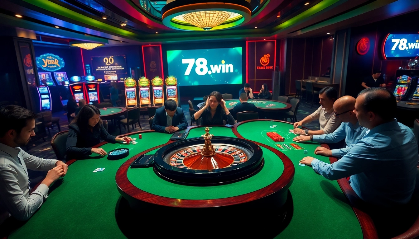 Experience the thrill of 78.win as players enjoy high-stakes card games in a luxurious casino