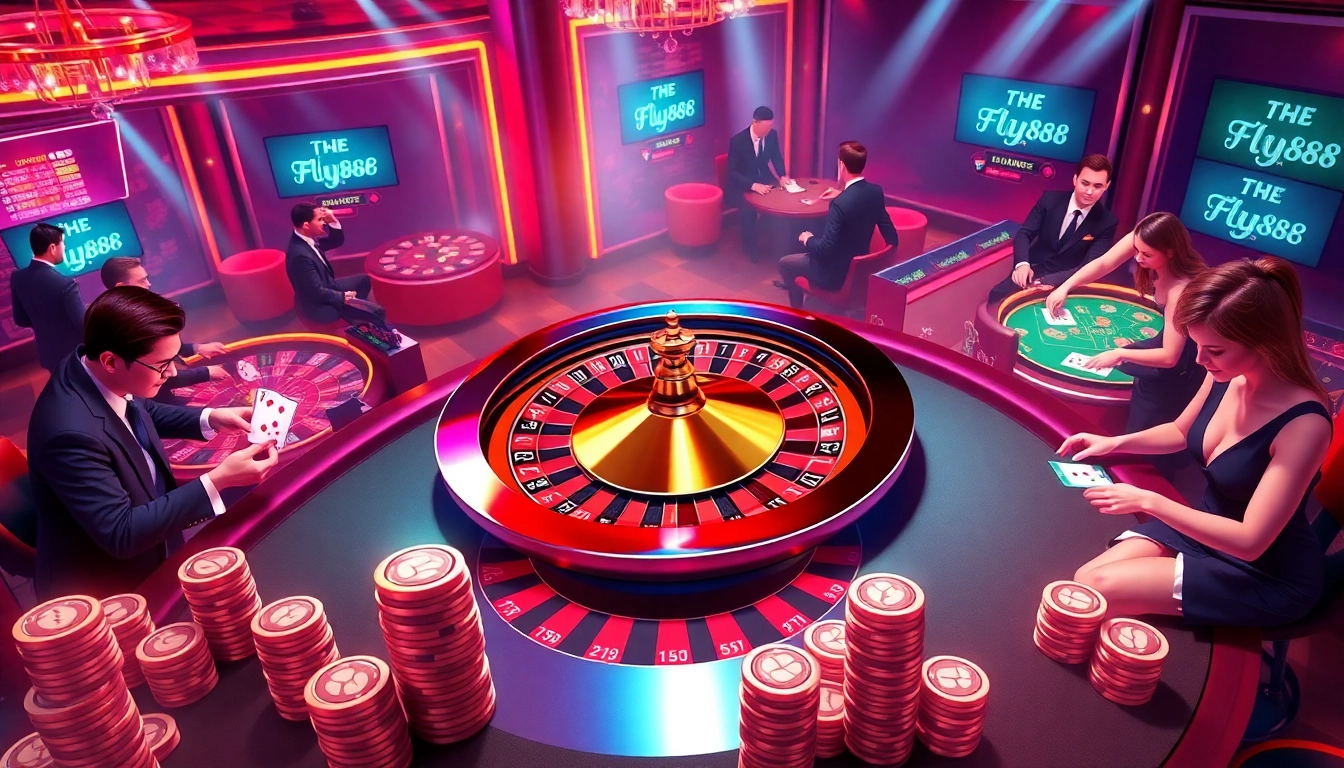 Experience the excitement of the nhà cái FLY88 casino with players engaged in high-stakes gambling.