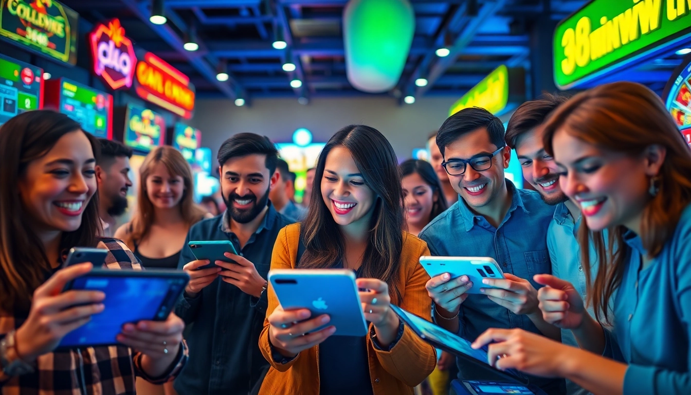 Excited players enjoying online games at 98winwin.live in a vibrant digital interface.