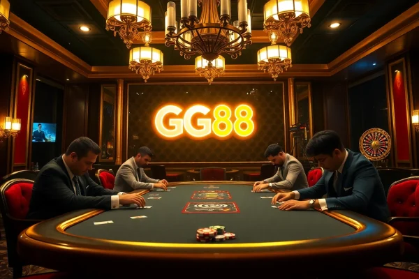 Experience the thrill of GG88 at a high-stakes poker table in a luxurious casino.