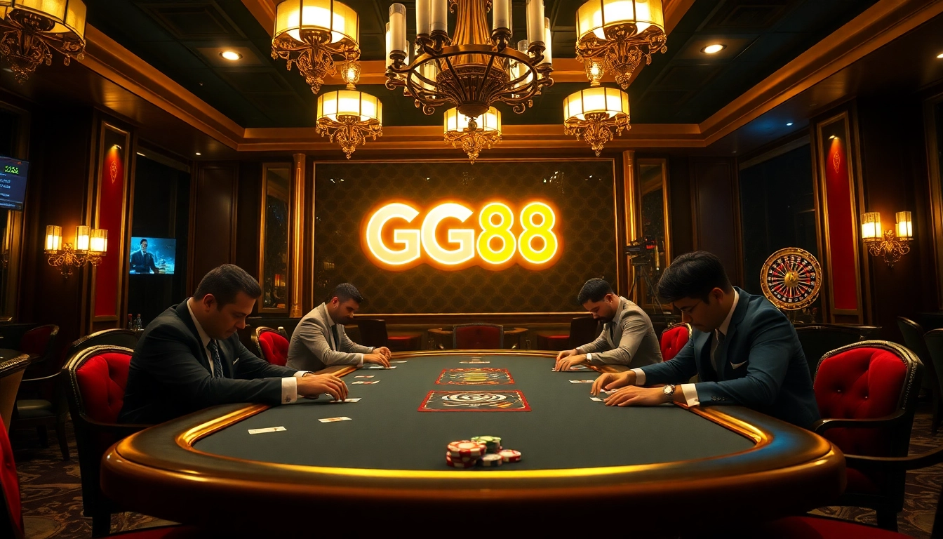 Experience the thrill of GG88 at a high-stakes poker table in a luxurious casino.