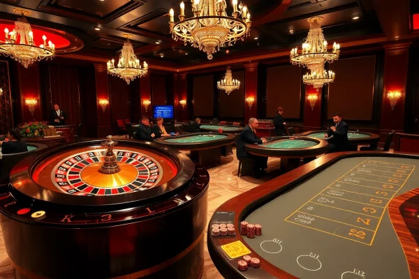 Experience the thrill of casino games at OKKING with vibrant roulette wheels and poker tables.