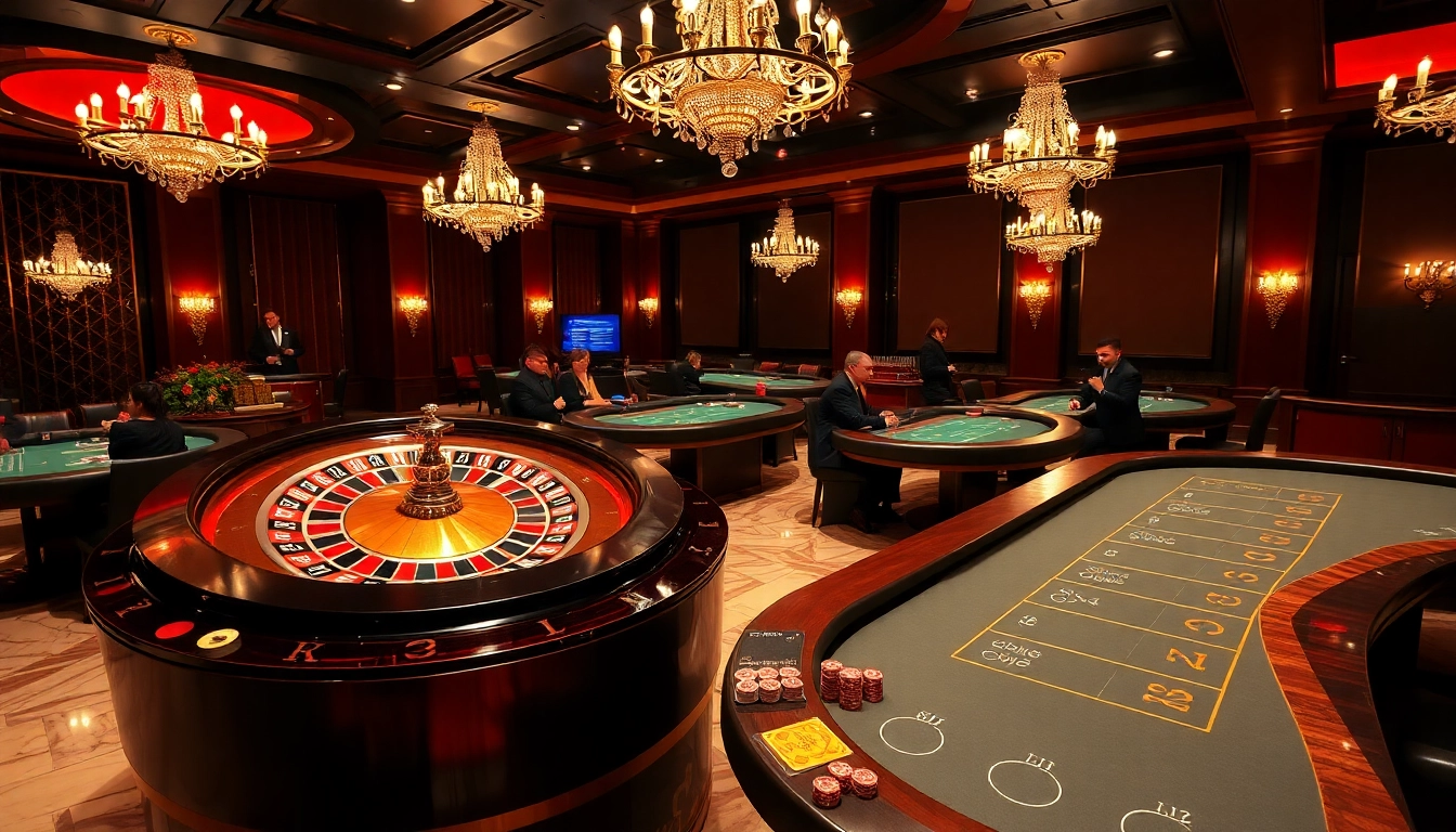 Experience the thrill of casino games at OKKING with vibrant roulette wheels and poker tables.
