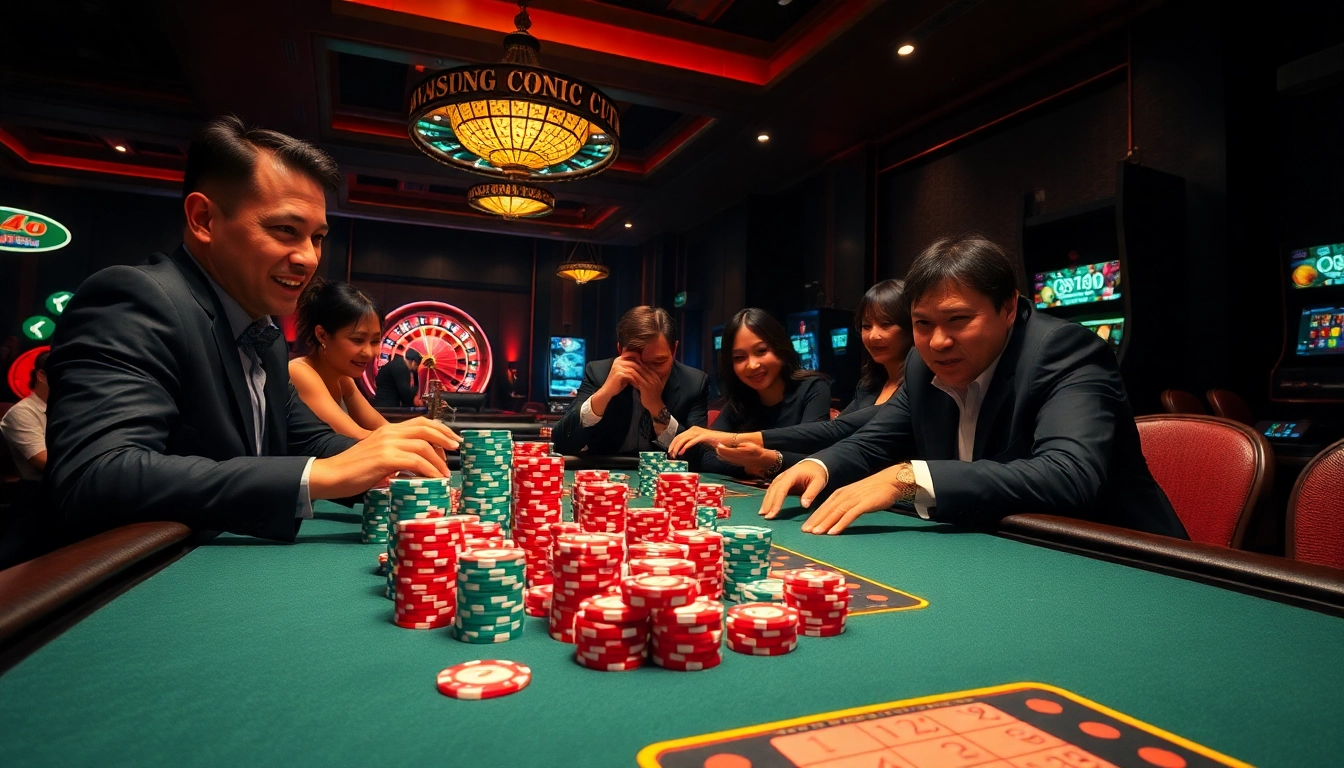 Thrilling gambling scene at Trang chủ Lu88 with engaging poker players and vibrant casino details.