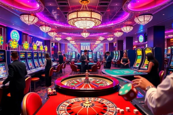 Players enjoying high-stakes games in a vibrant casino scene featuring 88i-inspired elements.