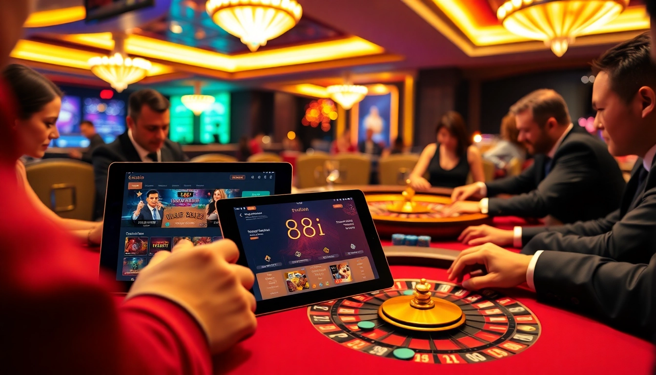 Players enjoying a thrilling poker game at 88i with colorful chips and immersive casino lighting.