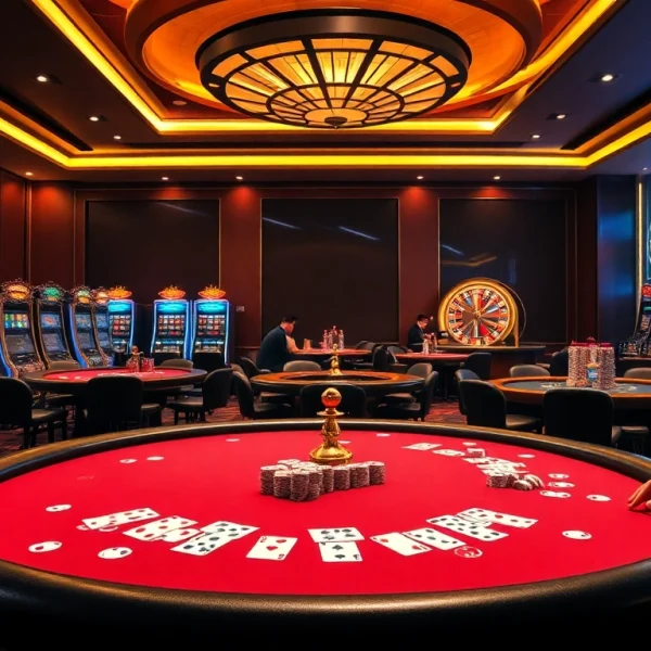 Experience the excitement of king88 with vibrant casino gameplay featuring poker chips and slot machines.