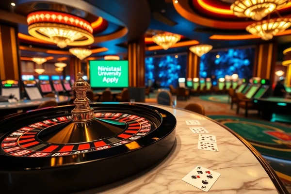 Nisantasi university apply at an elegant casino scene showcasing roulette and poker elements.