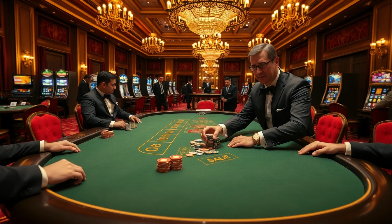 High-stakes players engaged in thrilling blackjack action, highlighting the process of নিবন্ধন করুন at a luxurious casino.