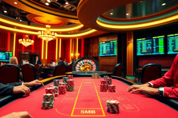 Experience thrilling gambling action with 5MB-sized poker chips and a vibrant casino atmosphere.