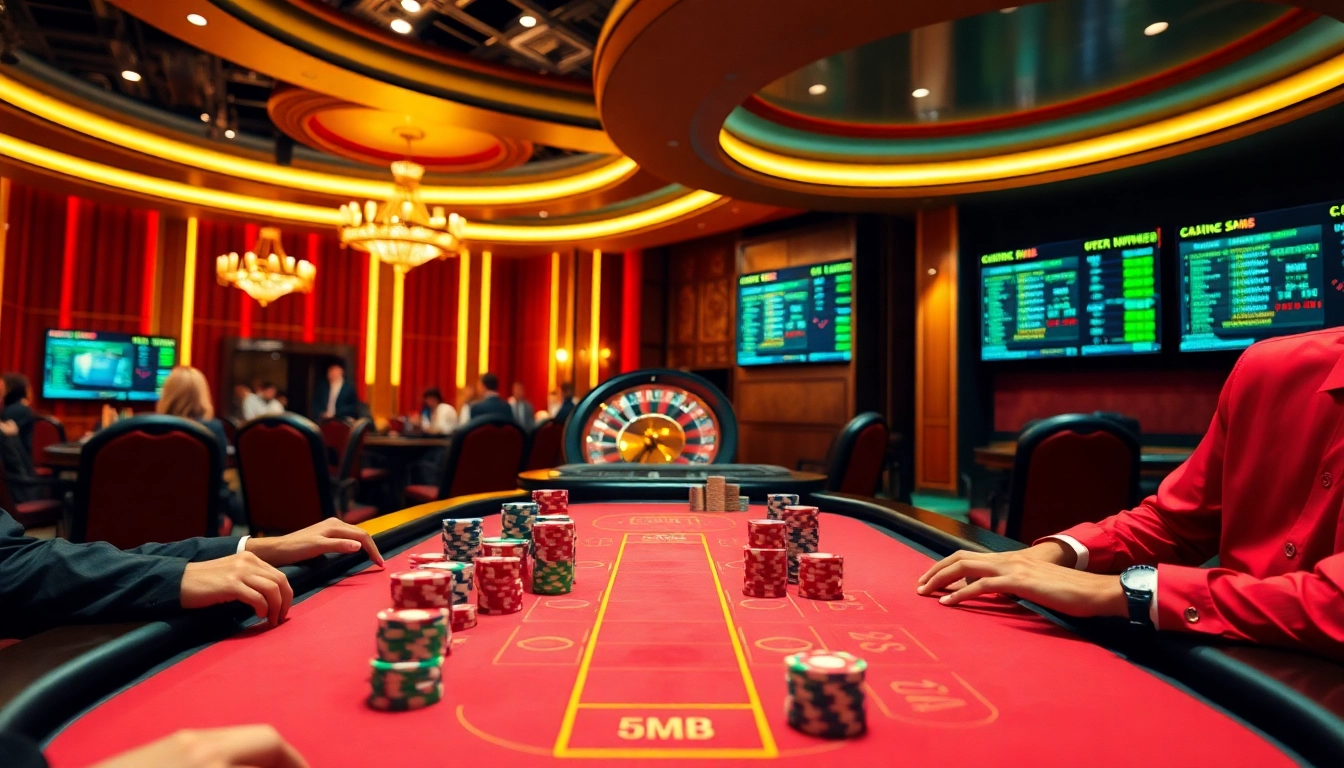 Experience thrilling gambling action with 5MB-sized poker chips and a vibrant casino atmosphere.
