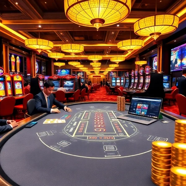 Players winning big at NH88 casino tables with vibrant slots in the background.