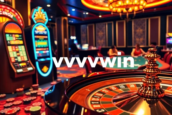 Experience thrilling casino action with vvvwin at a vibrant roulette table and slot machines.